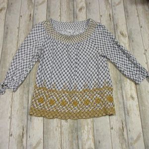 Fever smocked peasant off shoulder blouse with mustard yellow embroidery XS